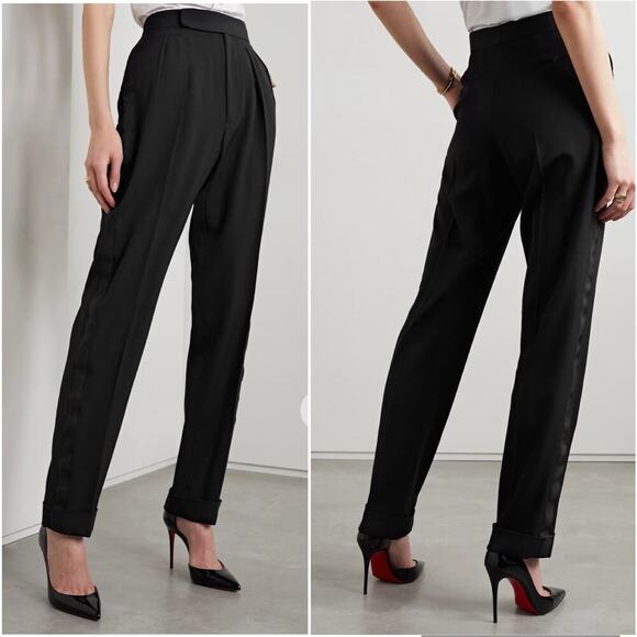 Ralph Lauren Collection Purple Label Pants 0 Wool Cashmere Black Pleated Tapered - Picture 2 of 11